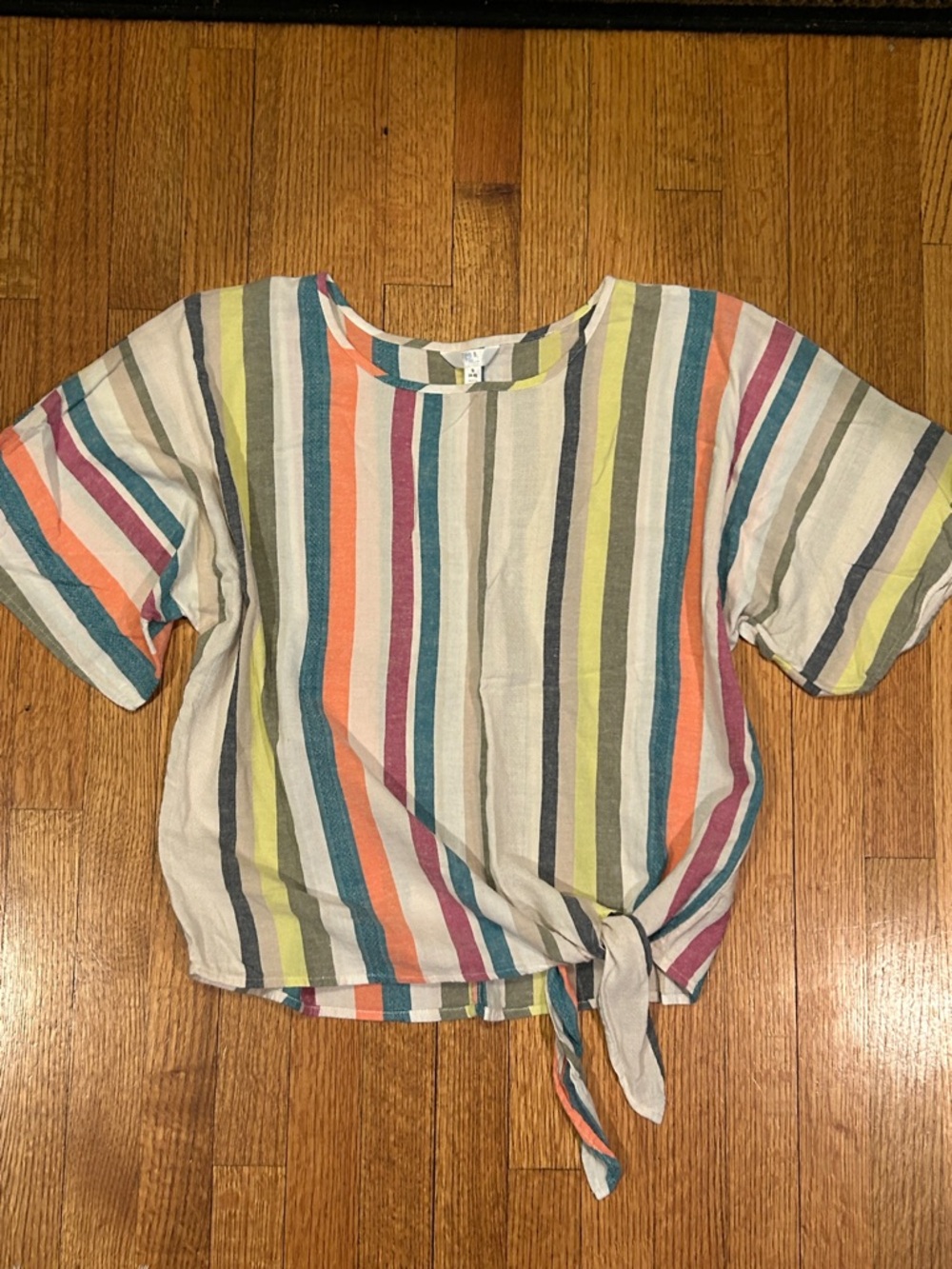 Time and Tru Multicolor Striped Tie-Front Crop Top